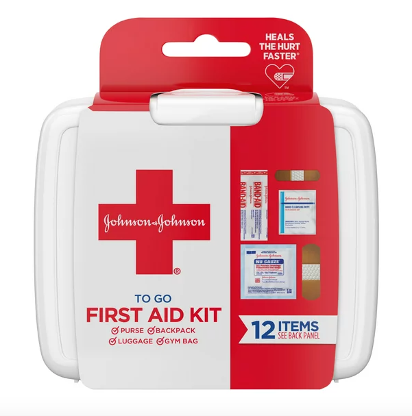 Johnson & Johnson - First Aid To Go Portable Mini Travel Kit, 12 items.
