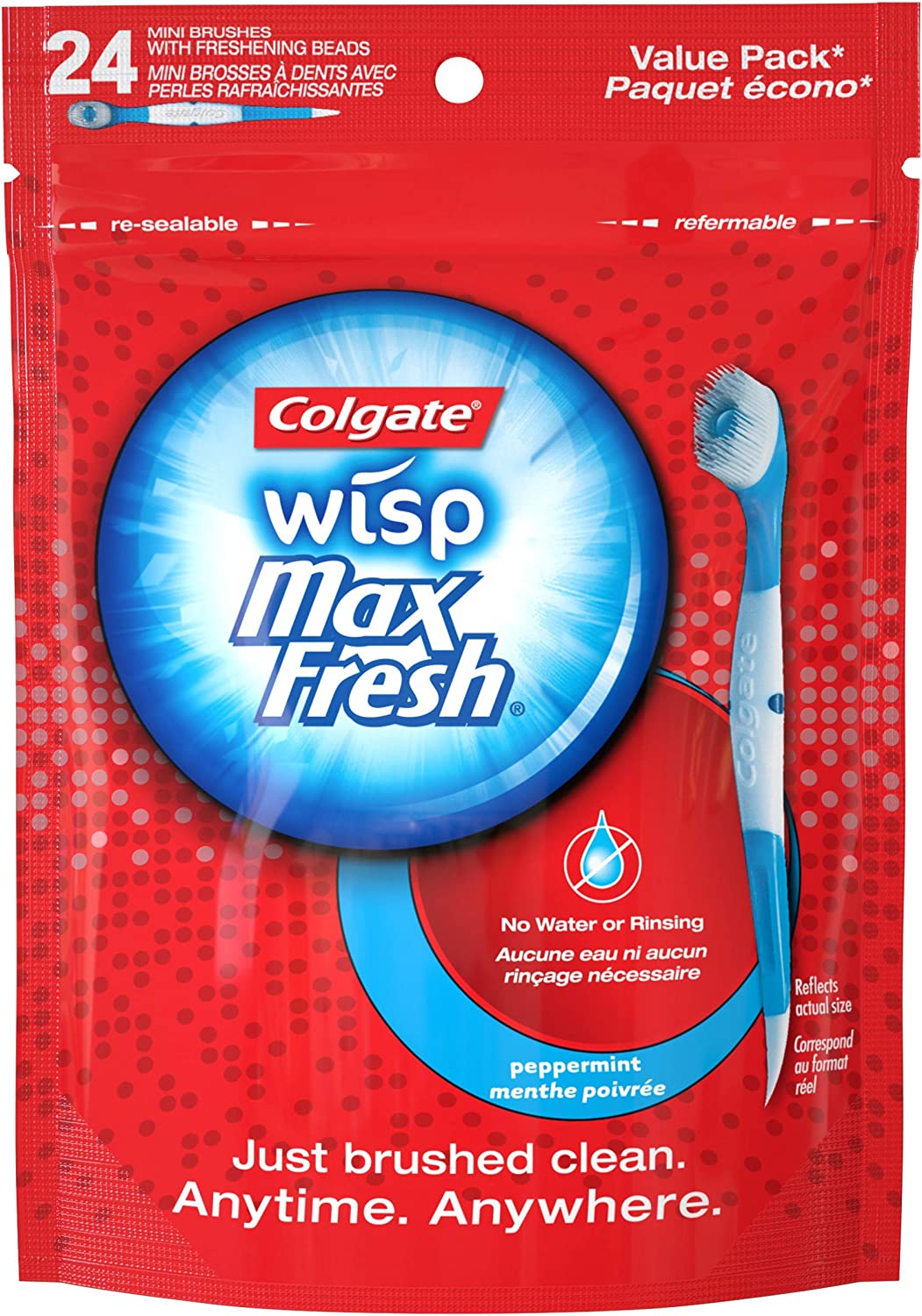 Colgate- MaxFresh Wisp Disposable Mini Toothbrush, Peppermint - 24 count (1 pack)