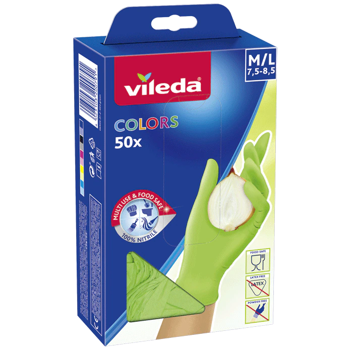 Vileda - Gloves Colors x50 - Coloured disposable 100% nitrile gloves