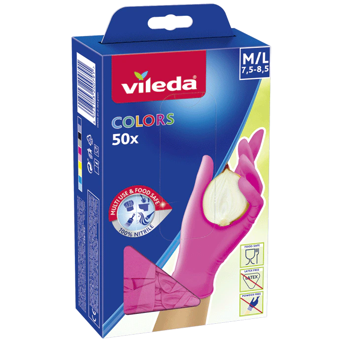 Vileda - Gloves Colors x50 - Coloured disposable 100% nitrile gloves